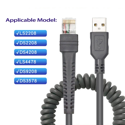 RJ45 USB Spiral barcode scanner cable for Symbol Moto LS2208 DS2208 LS4208 LS4478 DS9208 DS3578 barcode scanner cable