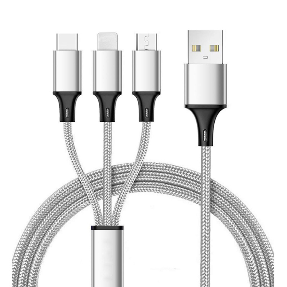 Nylon braided 3 in 1 usb charger cable