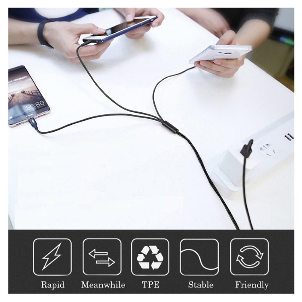 Nylon braided 3 in 1 usb charger cable