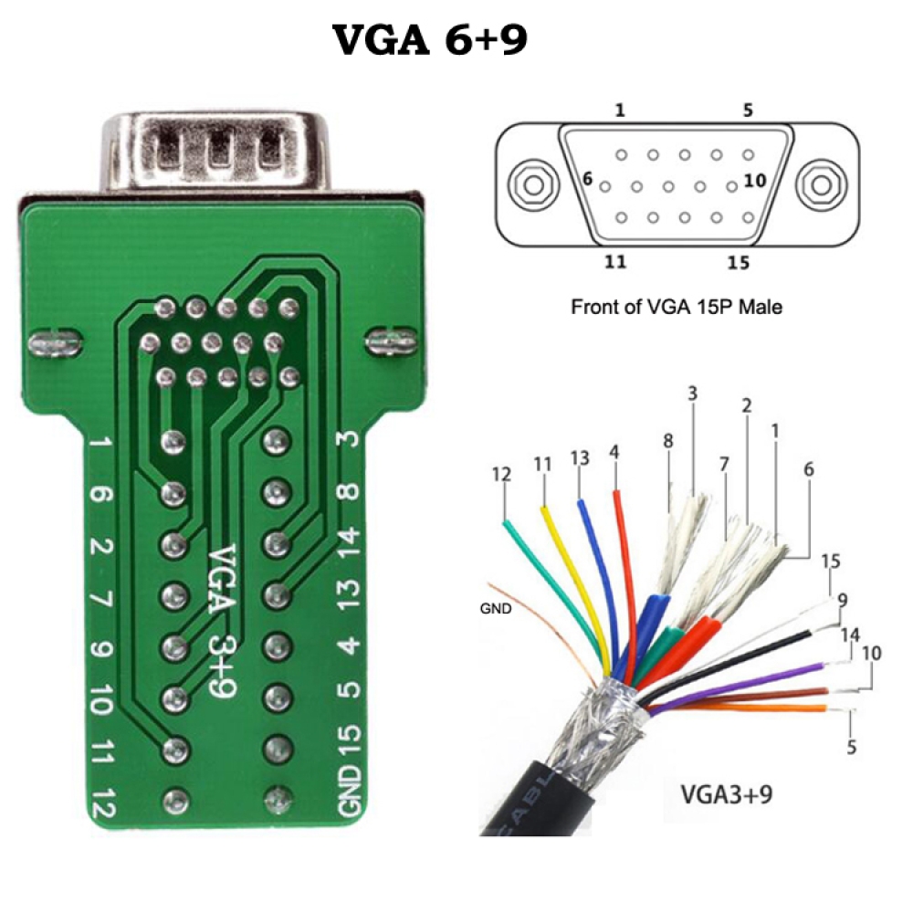 Solderless Gold-plated D-SUB 15Pin Male Female Connector to Terminal Signal Module Breakout Board adapter