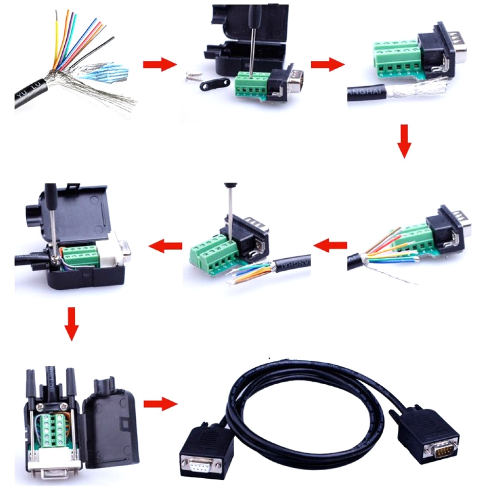 Solderless Free soldering Rs232 Female Male D-sub DB 9P Pin terminal Adapter Connectors