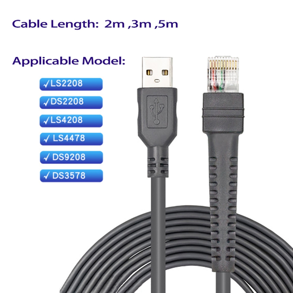 RJ45 USB barcode scanner cable for Symbol Moto LS2208 DS2208 LS4208 LS4478 DS9208 DS3578 barcode scanner cable